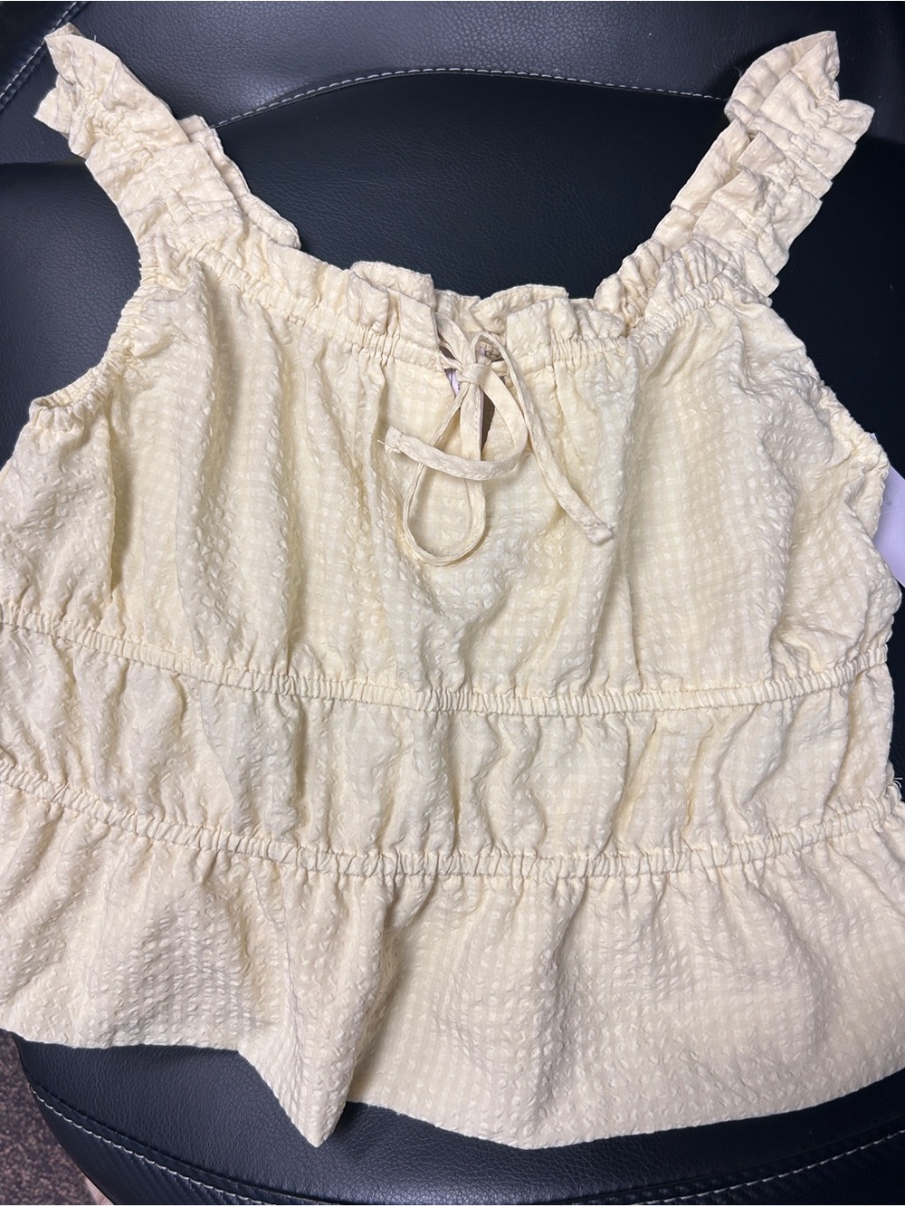 Sleeveless Ruffle-Trim Yellow Peplum Top - Picture 5 of 9